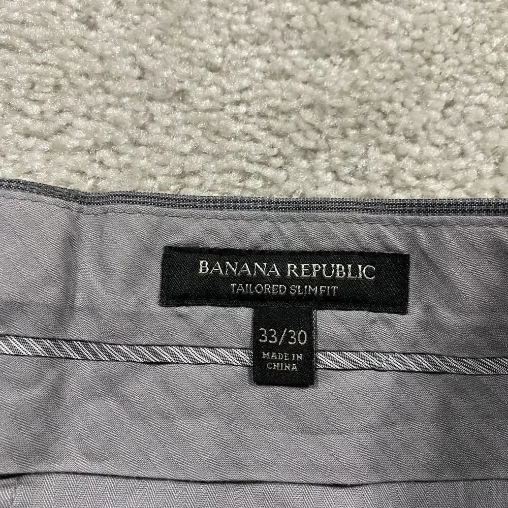 Banana Republic Pants Mens 33x30 Gray Wool Glen Plaid Tailored Slim Trousers